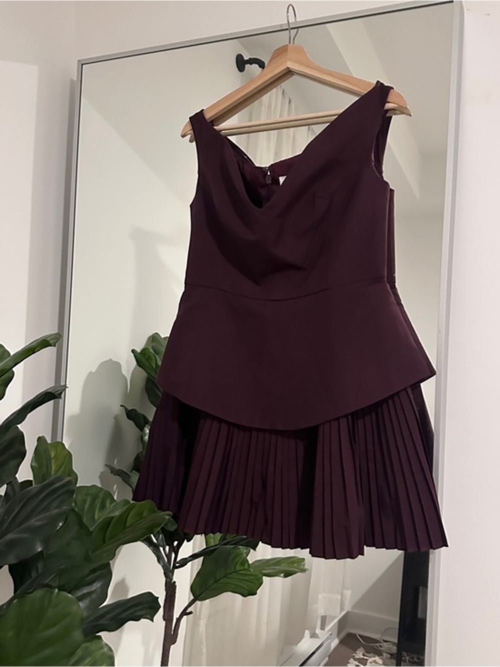 SHOWPO IZARA MINI DRESS Off Shoulder Pleated Dress In Wine